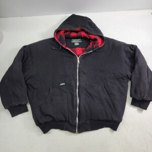 Elkmont Outfitters Heavy Black Hoodie Jacket Flannel Quilt Lined Insulated Sz 2X